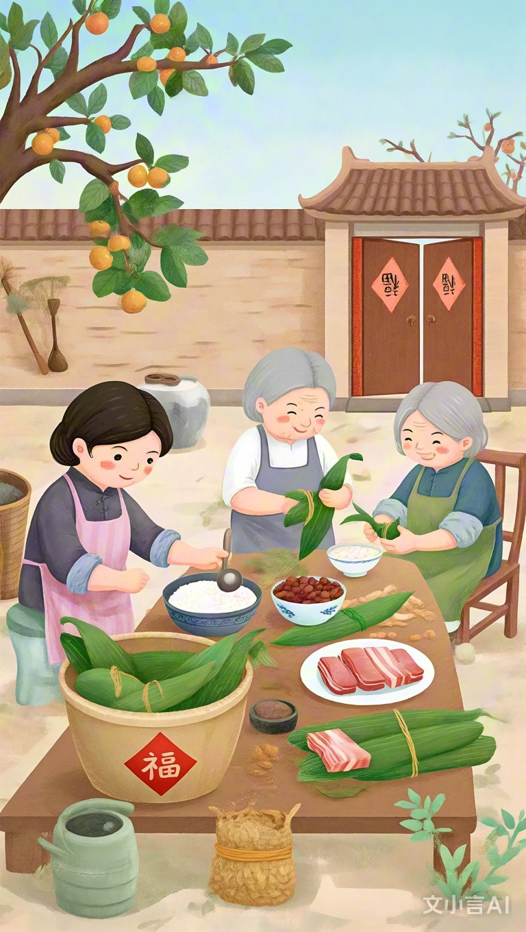 农家大院包粽子好温馨 奶奶们正围坐在一起包粽子