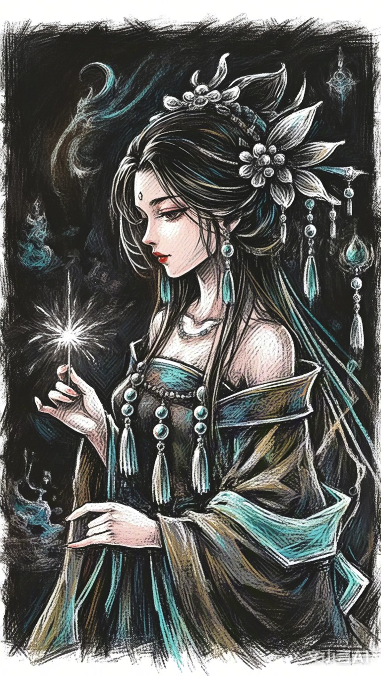 蜡笔涂鸦古风美女,特写镜头超有范!